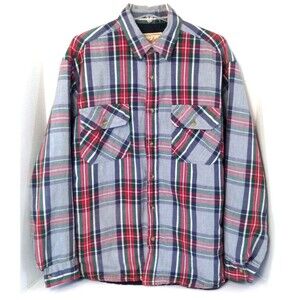 Vtg Woolrich Jacket Men L Red Gray Plaid Quilted Lined Hunting Barn Chore Work